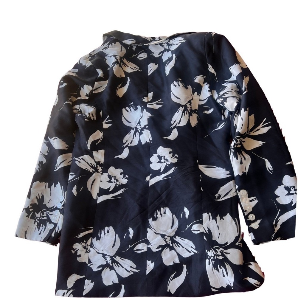Vintage Neiman Marcus Exclusive 100 Silk Floral Blazer Black White Womens 10 - Picture 4 of 9